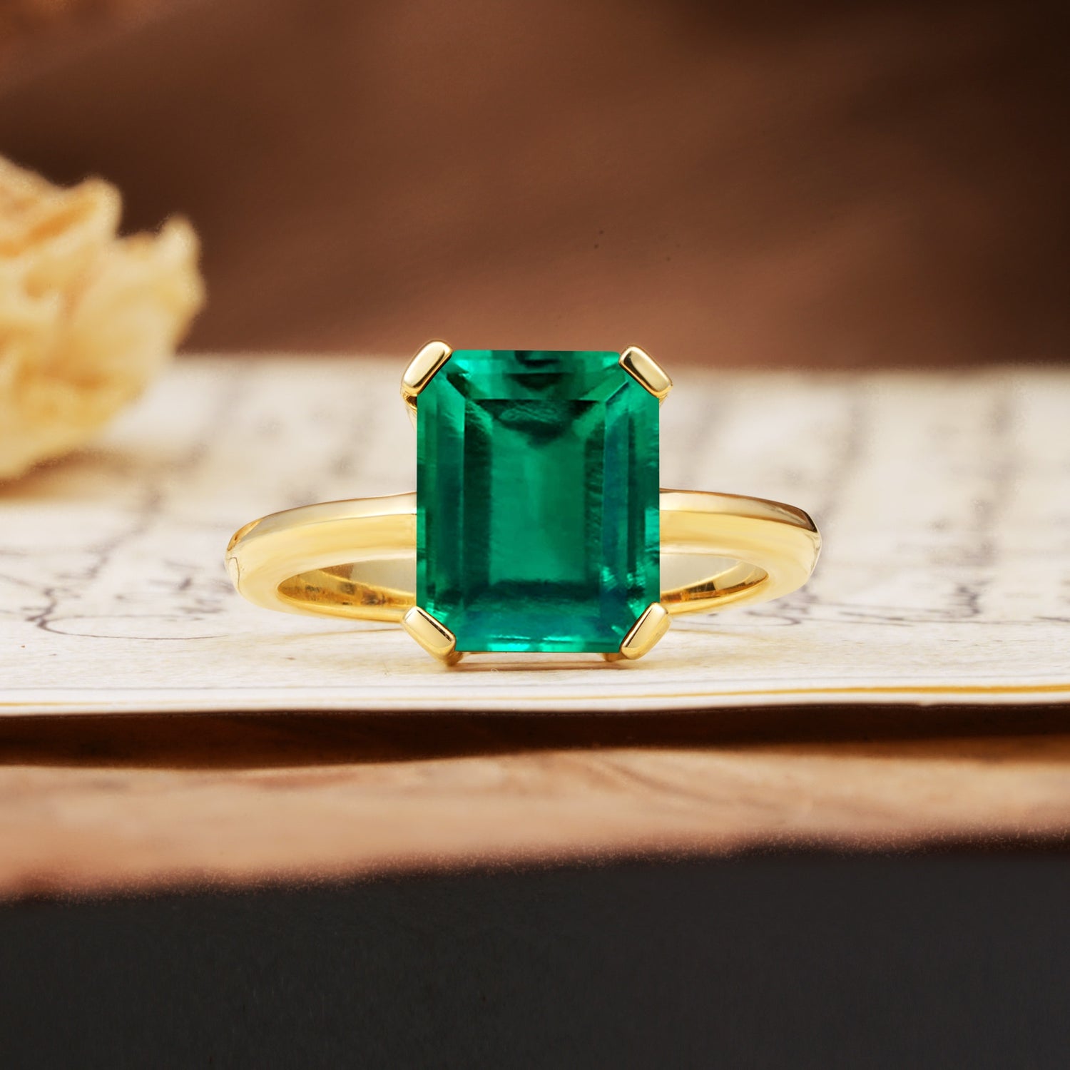 Classic 4 Prong Emerald Cut Emerald Statement Ring - Additional view