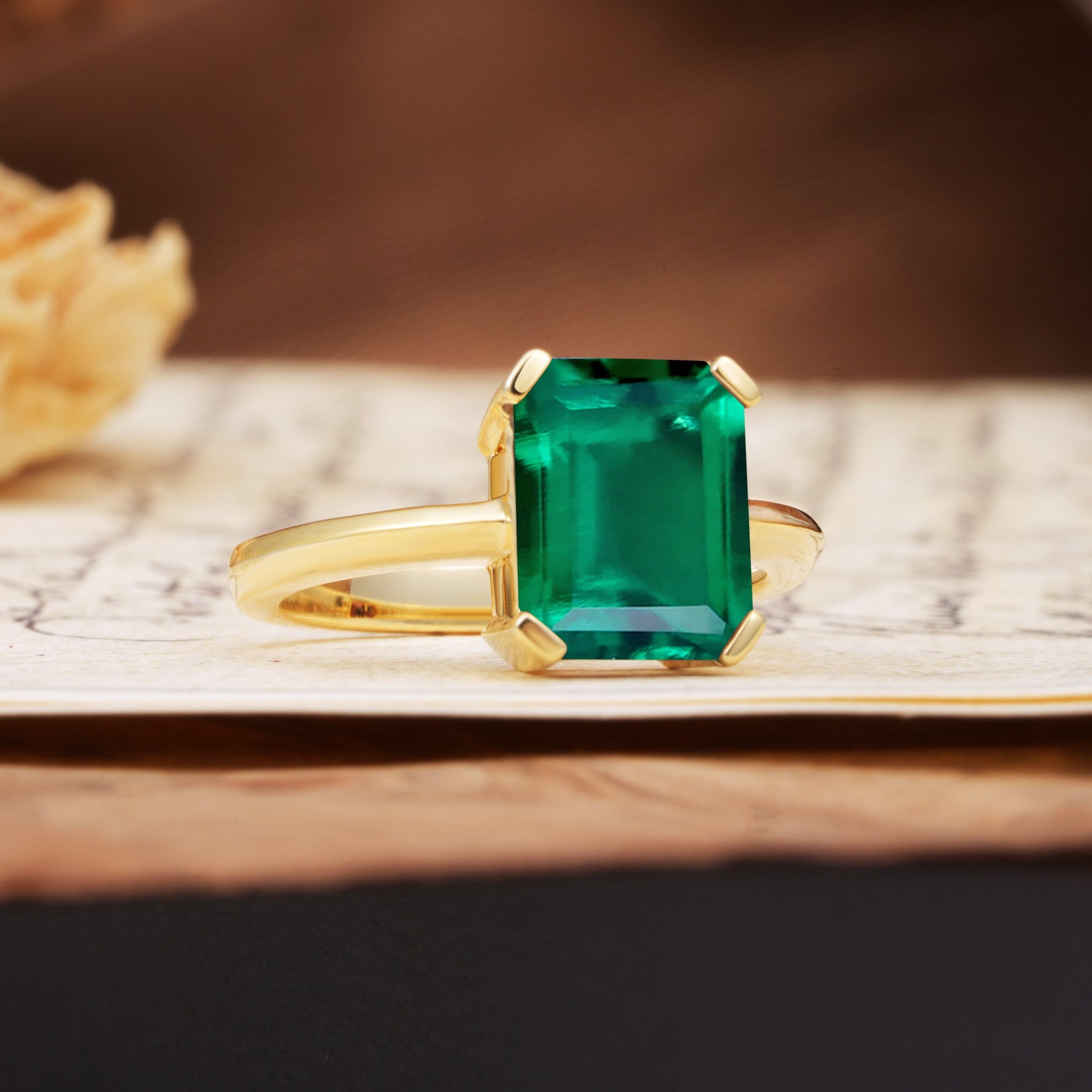 Classic 4 Prong Emerald Cut Emerald Statement Ring - Additional view