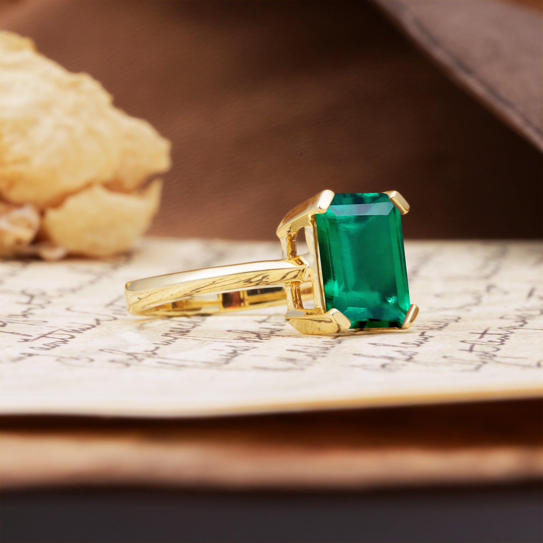 Classic 4 Prong Emerald Cut Emerald Statement Ring - Additional view
