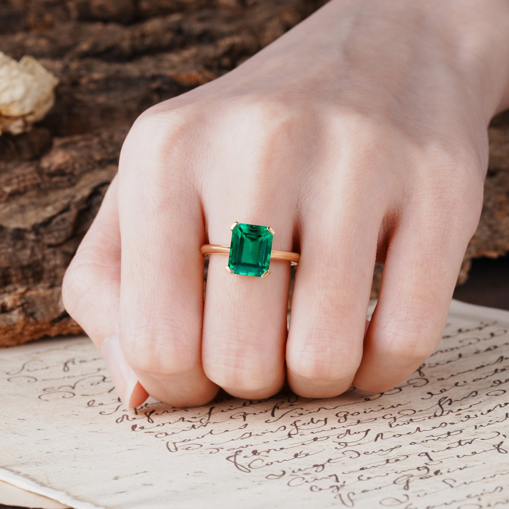 Classic 4 Prong Emerald Cut Emerald Statement Ring - Additional view