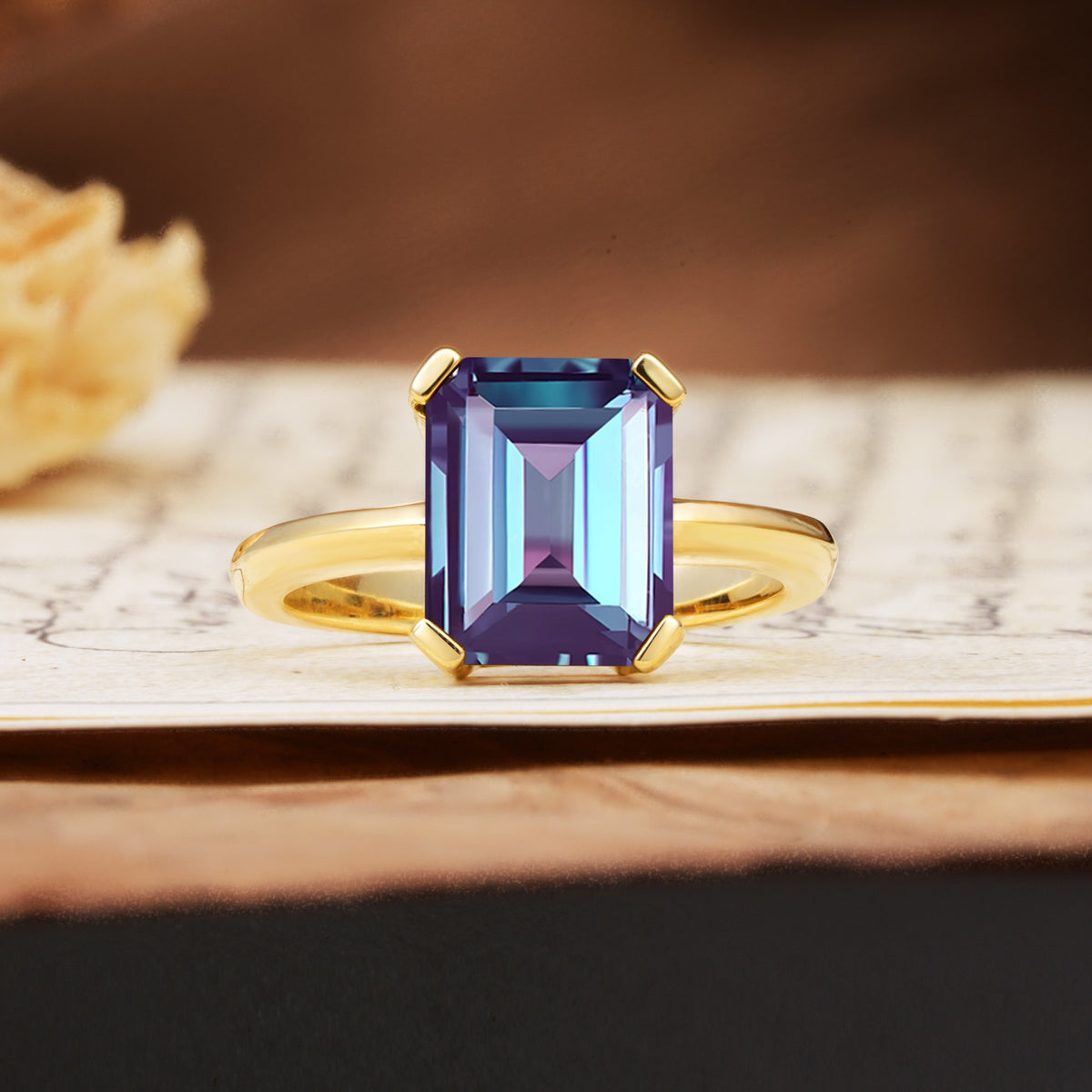 Classic 4 Prong Emerald Cut Alexandrite Statement Ring - Additional view