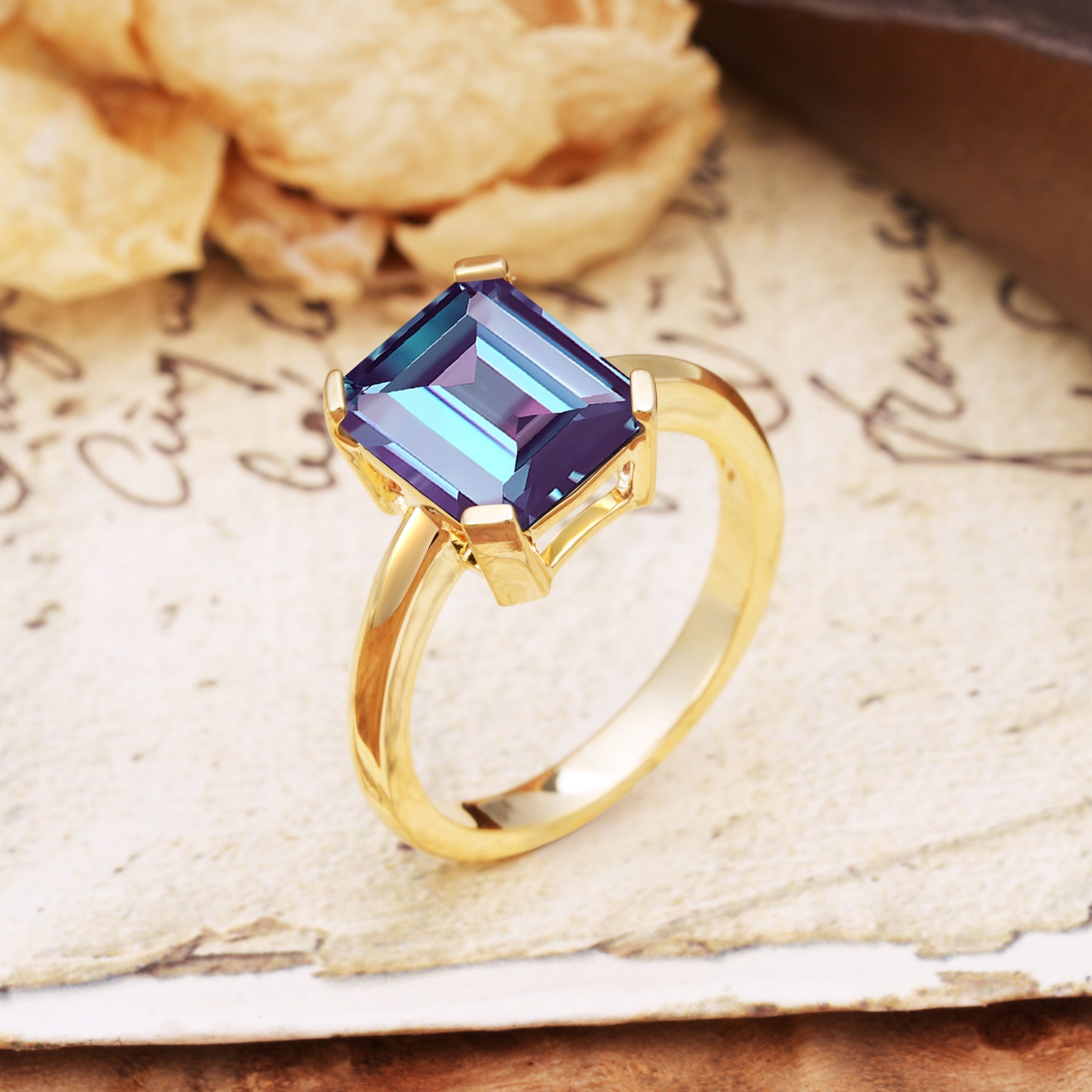 Classic 4 Prong Emerald Cut Alexandrite Statement Ring - Additional view