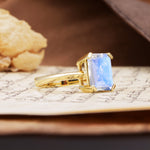 Classic 4 Prong Emerald Cut Moonstone Statement Ring - Additional view
