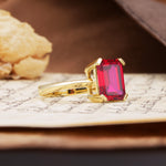 Classic 4 Prong Emerald Cut Ruby Statement Ring - Additional view