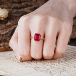 Classic 4 Prong Emerald Cut Ruby Statement Ring - Additional view