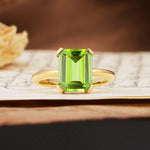 Classic 4 Prong Emerald Cut Peridot Statement Ring - Additional view