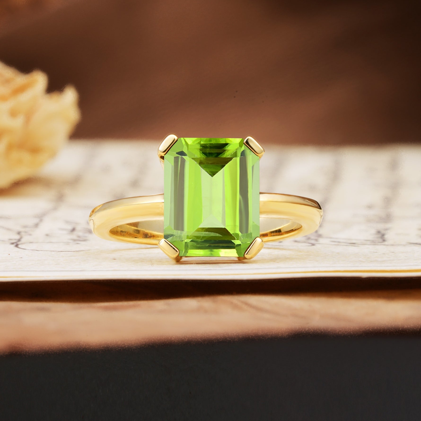 Classic 4 Prong Emerald Cut Peridot Statement Ring - Additional view
