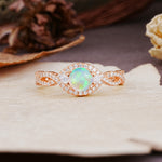 Vintage Round Cut Fire Opal Halo Twisted Engagement Ring - Additional view