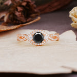 Vintage Round Cut Black Onyx Halo Twisted Engagement Ring - Additional view