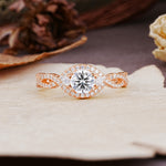 Vintage Round Cut Lab Diamond Halo Twisted Engagement Ring - Additional view