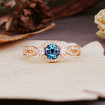 Vintage Round Cut Alexandrite Halo Twisted Engagement Ring - Additional view