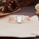 Vintage Round Cut Moonstone Halo Twisted Engagement Ring - Additional view
