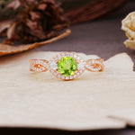 Vintage Round Cut Peridot Halo Twisted Engagement Ring - Additional view