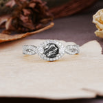 Vintage Round Cut Black Rutilated Quartz Halo Twisted Engagement Ring - Additional view
