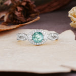 Vintage Round Cut Moss Agate Halo Twisted Engagement Ring - Additional view