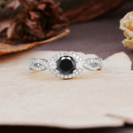 Vintage Round Cut Black Onyx Halo Twisted Engagement Ring - Additional view