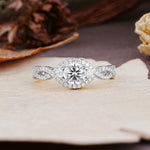 Vintage Round Cut Lab Diamond Halo Twisted Engagement Ring - Additional view