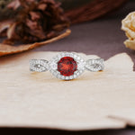 Vintage Round Cut Garnet Halo Twisted Engagement Ring - Additional view