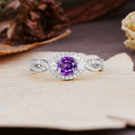 Vintage Round Cut Amethyst Halo Twisted Engagement Ring - Additional view