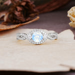 Vintage Round Cut Moonstone Halo Twisted Engagement Ring - Additional view
