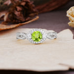Vintage Round Cut Peridot Halo Twisted Engagement Ring - Additional view