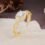 Vintage Round Cut Moissanite Halo Twisted Engagement Ring - Additional view