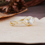 Vintage Round Cut Moissanite Halo Twisted Engagement Ring - Additional view