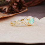 Vintage Round Cut Fire Opal Halo Twisted Engagement Ring - Additional view