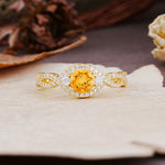 Vintage Round Cut Citrine Halo Twisted Engagement Ring - Additional view