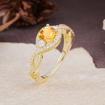 Vintage Round Cut Citrine Halo Twisted Engagement Ring - Additional view