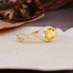 Vintage Round Cut Citrine Halo Twisted Engagement Ring - Additional view