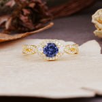 Vintage Round Cut Tanzanite Halo Twisted Engagement Ring - Additional view