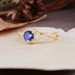 Vintage Round Cut Tanzanite Halo Twisted Engagement Ring - Additional view