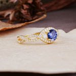 Vintage Round Cut Tanzanite Halo Twisted Engagement Ring - Additional view