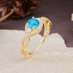 Vintage Round Cut Turquoise Halo Twisted Engagement Ring - Additional view