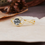 Vintage Round Cut Black Rutilated Quartz Halo Twisted Engagement Ring - Additional view