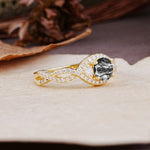 Vintage Round Cut Black Rutilated Quartz Halo Twisted Engagement Ring - Additional view