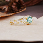 Vintage Round Cut Moss Agate Halo Twisted Engagement Ring - Additional view