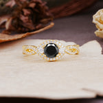 Vintage Round Cut Black Onyx Halo Twisted Engagement Ring - Additional view