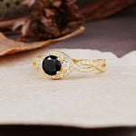 Vintage Round Cut Black Onyx Halo Twisted Engagement Ring - Additional view