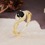 Vintage Round Cut Black Onyx Halo Twisted Engagement Ring - Additional view