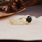 Vintage Round Cut Black Onyx Halo Twisted Engagement Ring - Additional view