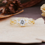 Vintage Round Cut Lab Diamond Halo Twisted Engagement Ring - Additional view