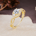 Vintage Round Cut Lab Diamond Halo Twisted Engagement Ring - Additional view