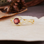 Vintage Round Cut Garnet Halo Twisted Engagement Ring - Additional view