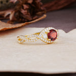 Vintage Round Cut Garnet Halo Twisted Engagement Ring - Additional view