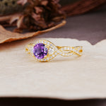 Vintage Round Cut Amethyst Halo Twisted Engagement Ring - Additional view