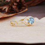 Vintage Round Cut Aquamarine Halo Twisted Engagement Ring - Additional view