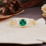 Vintage Round Cut Emerald Halo Twisted Engagement Ring - Additional view