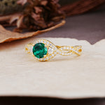 Vintage Round Cut Emerald Halo Twisted Engagement Ring - Additional view
